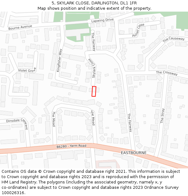 5, SKYLARK CLOSE, DARLINGTON, DL1 1FR: Location map and indicative extent of plot