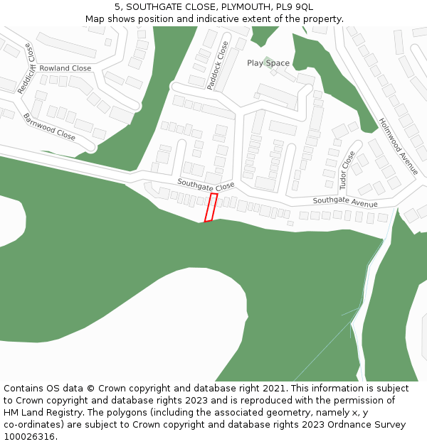 5, SOUTHGATE CLOSE, PLYMOUTH, PL9 9QL: Location map and indicative extent of plot