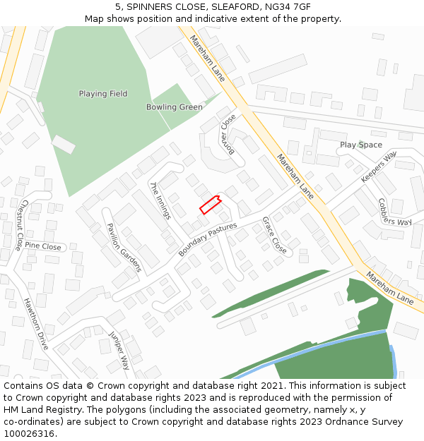 5, SPINNERS CLOSE, SLEAFORD, NG34 7GF: Location map and indicative extent of plot