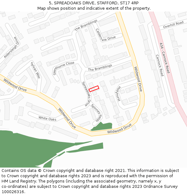 5, SPREADOAKS DRIVE, STAFFORD, ST17 4RP: Location map and indicative extent of plot