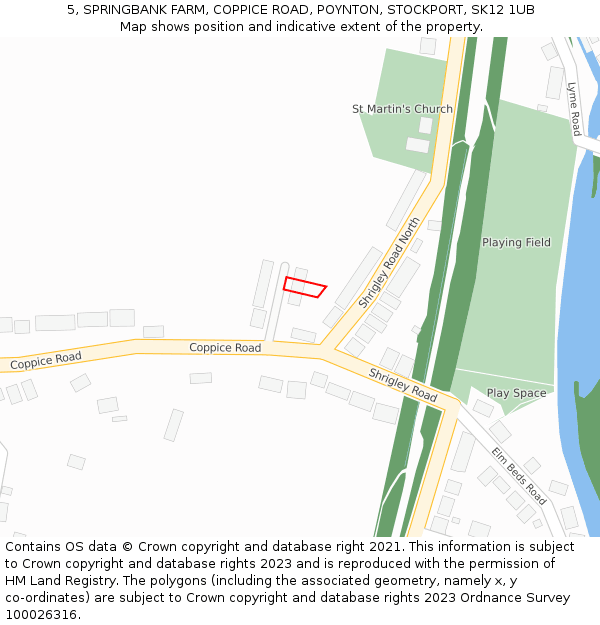 5, SPRINGBANK FARM, COPPICE ROAD, POYNTON, STOCKPORT, SK12 1UB: Location map and indicative extent of plot