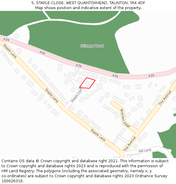 5, STAPLE CLOSE, WEST QUANTOXHEAD, TAUNTON, TA4 4DF: Location map and indicative extent of plot