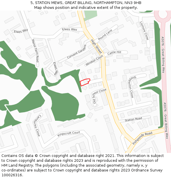 5, STATION MEWS, GREAT BILLING, NORTHAMPTON, NN3 9HB: Location map and indicative extent of plot