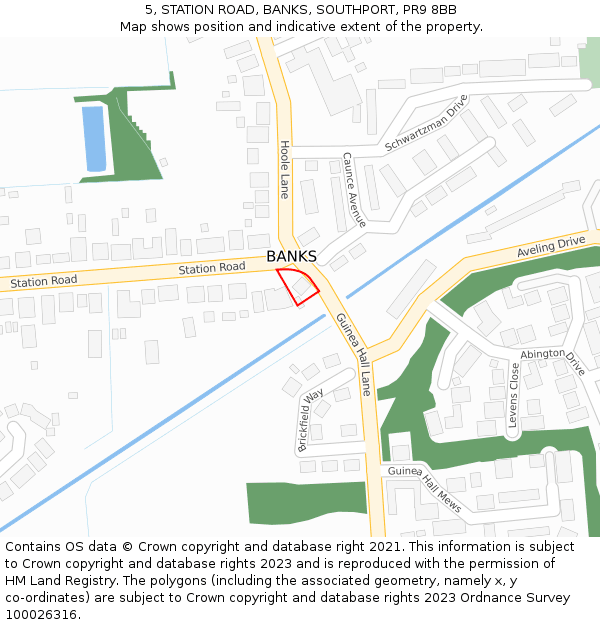 5, STATION ROAD, BANKS, SOUTHPORT, PR9 8BB: Location map and indicative extent of plot