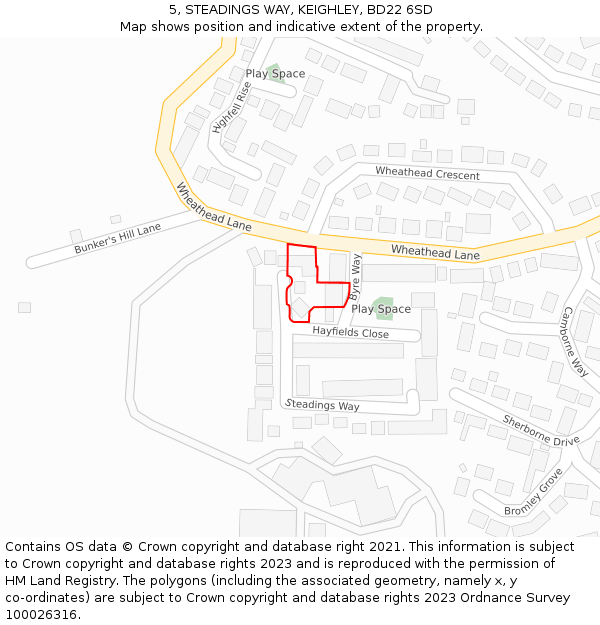 5, STEADINGS WAY, KEIGHLEY, BD22 6SD: Location map and indicative extent of plot