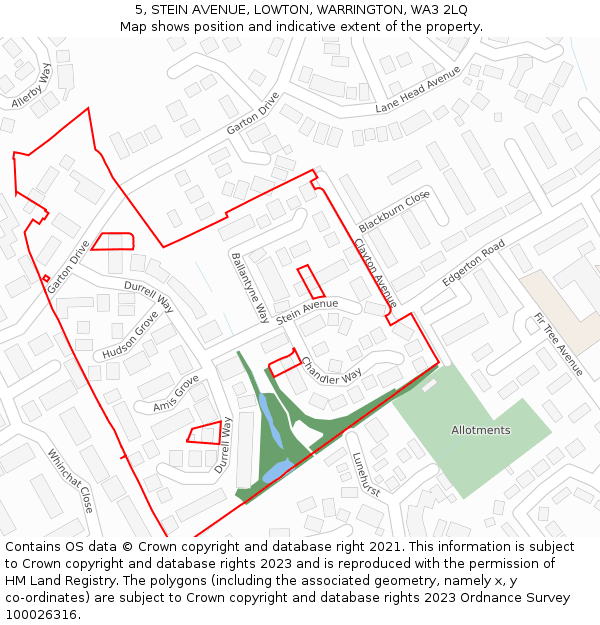 5, STEIN AVENUE, LOWTON, WARRINGTON, WA3 2LQ: Location map and indicative extent of plot