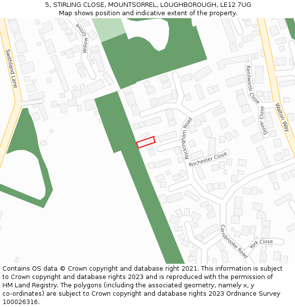 5, STIRLING CLOSE, MOUNTSORREL, LOUGHBOROUGH, LE12 7UG: Location map and indicative extent of plot