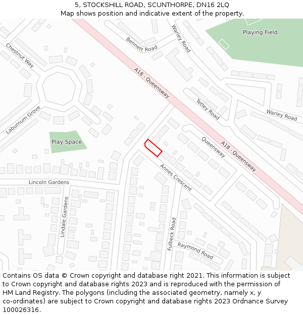 5, STOCKSHILL ROAD, SCUNTHORPE, DN16 2LQ: Location map and indicative extent of plot