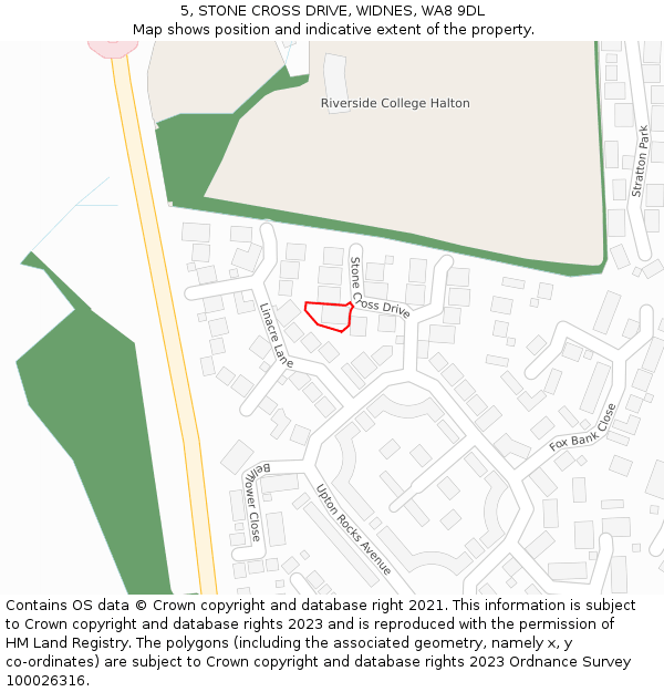 5, STONE CROSS DRIVE, WIDNES, WA8 9DL: Location map and indicative extent of plot