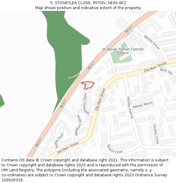 5, STONEYLEA CLOSE, RYTON, NE40 4EZ: Location map and indicative extent of plot