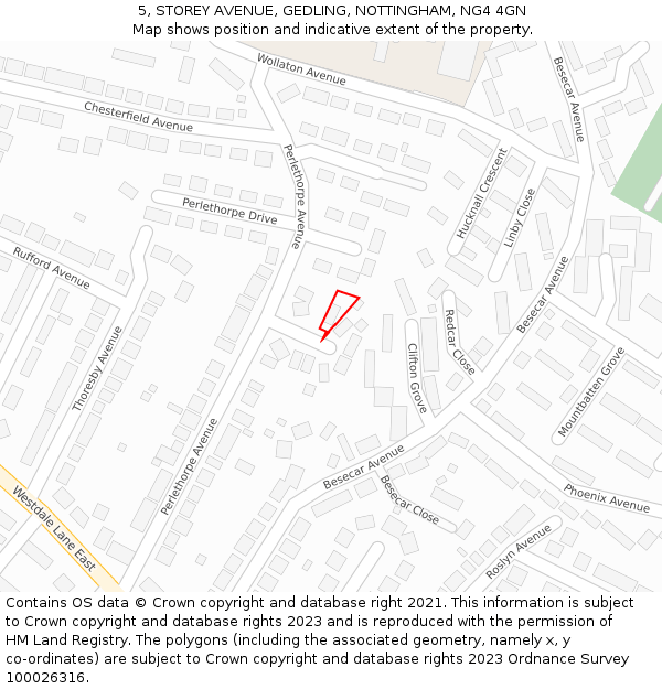 5, STOREY AVENUE, GEDLING, NOTTINGHAM, NG4 4GN: Location map and indicative extent of plot