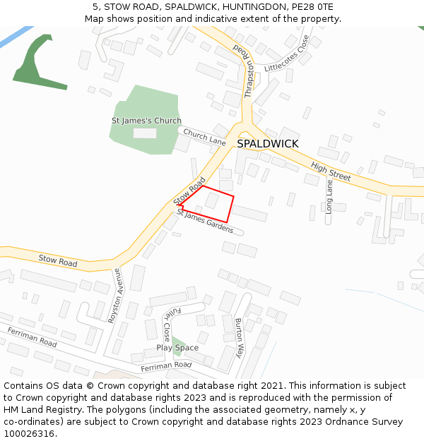 5, STOW ROAD, SPALDWICK, HUNTINGDON, PE28 0TE: Location map and indicative extent of plot