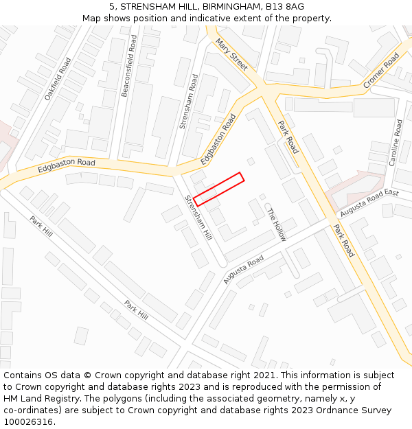 5, STRENSHAM HILL, BIRMINGHAM, B13 8AG: Location map and indicative extent of plot