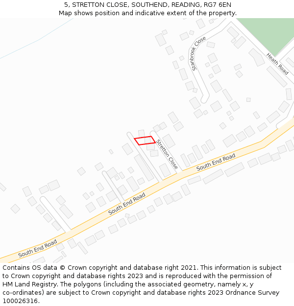 5, STRETTON CLOSE, SOUTHEND, READING, RG7 6EN: Location map and indicative extent of plot