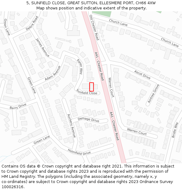 5, SUNFIELD CLOSE, GREAT SUTTON, ELLESMERE PORT, CH66 4XW: Location map and indicative extent of plot