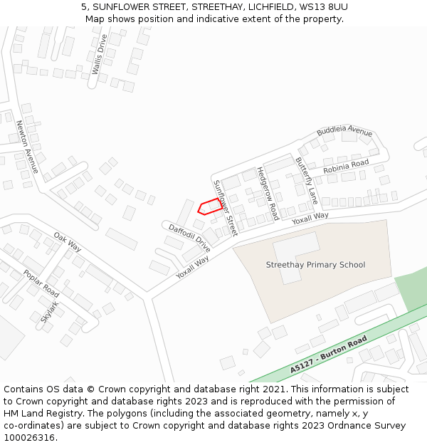 5, SUNFLOWER STREET, STREETHAY, LICHFIELD, WS13 8UU: Location map and indicative extent of plot