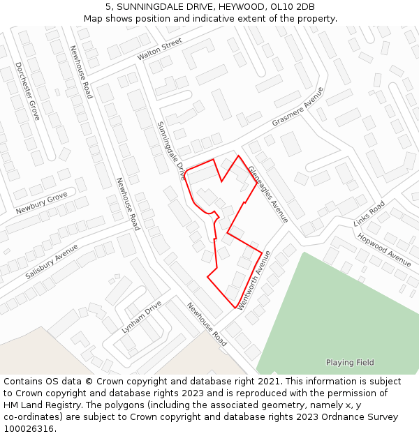 5, SUNNINGDALE DRIVE, HEYWOOD, OL10 2DB: Location map and indicative extent of plot