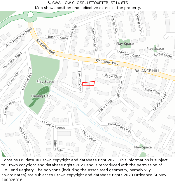 5, SWALLOW CLOSE, UTTOXETER, ST14 8TS: Location map and indicative extent of plot