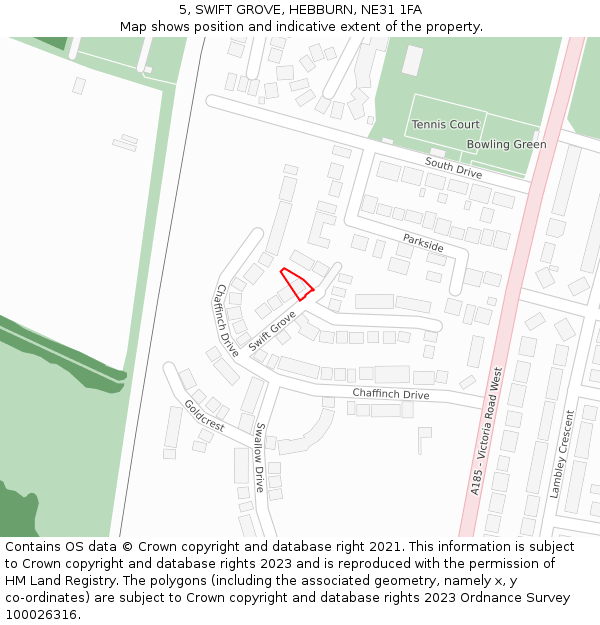 5, SWIFT GROVE, HEBBURN, NE31 1FA: Location map and indicative extent of plot