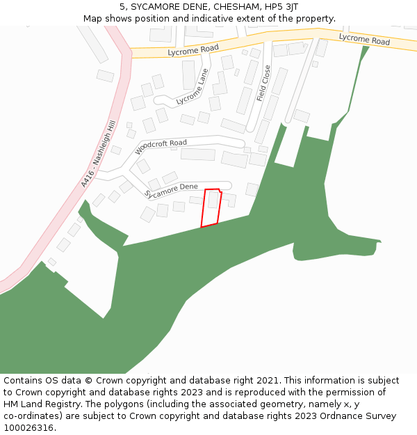 5, SYCAMORE DENE, CHESHAM, HP5 3JT: Location map and indicative extent of plot