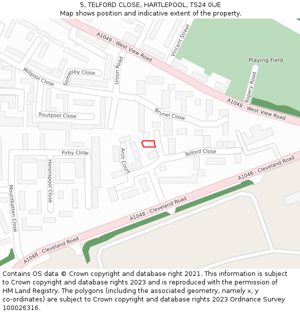 5, TELFORD CLOSE, HARTLEPOOL, TS24 0UE: Location map and indicative extent of plot