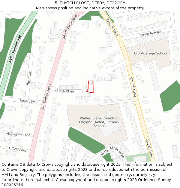 5, THATCH CLOSE, DERBY, DE22 1EA: Location map and indicative extent of plot