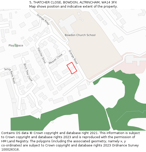 5, THATCHER CLOSE, BOWDON, ALTRINCHAM, WA14 3FX: Location map and indicative extent of plot