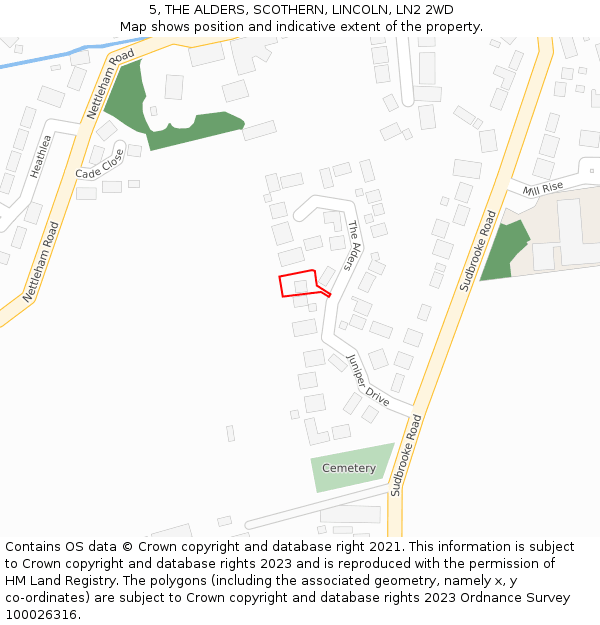 5, THE ALDERS, SCOTHERN, LINCOLN, LN2 2WD: Location map and indicative extent of plot