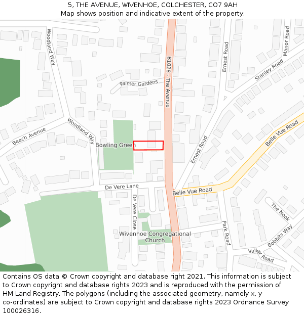 5, THE AVENUE, WIVENHOE, COLCHESTER, CO7 9AH: Location map and indicative extent of plot