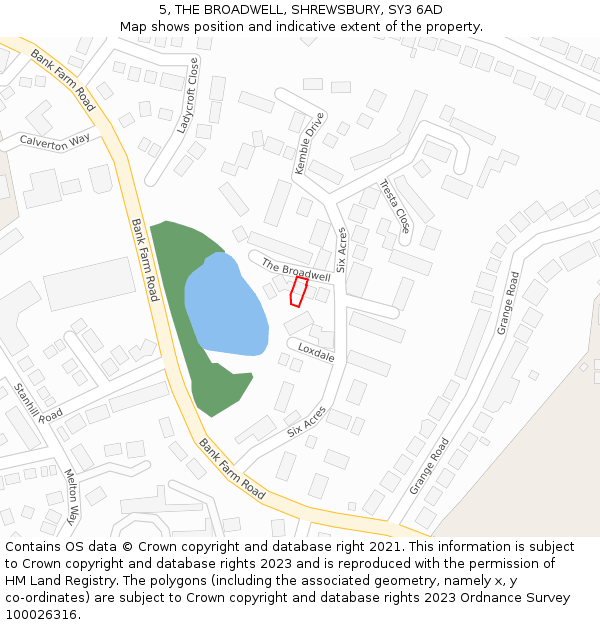 5, THE BROADWELL, SHREWSBURY, SY3 6AD: Location map and indicative extent of plot