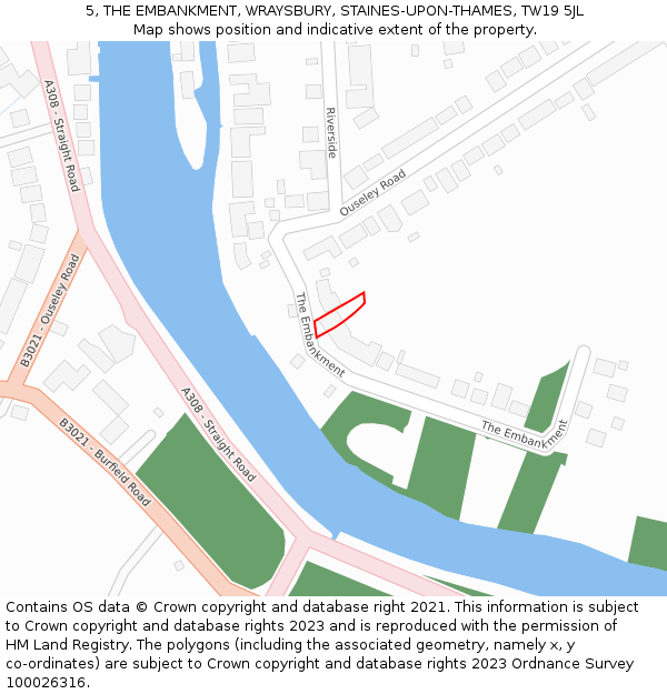 5, THE EMBANKMENT, WRAYSBURY, STAINES-UPON-THAMES, TW19 5JL: Location map and indicative extent of plot