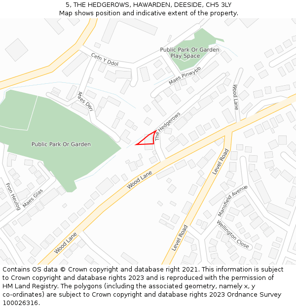 5, THE HEDGEROWS, HAWARDEN, DEESIDE, CH5 3LY: Location map and indicative extent of plot