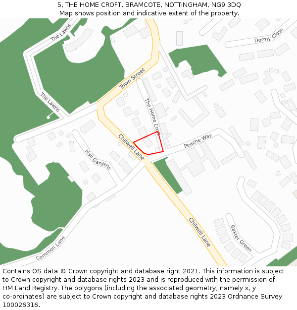 5, THE HOME CROFT, BRAMCOTE, NOTTINGHAM, NG9 3DQ: Location map and indicative extent of plot