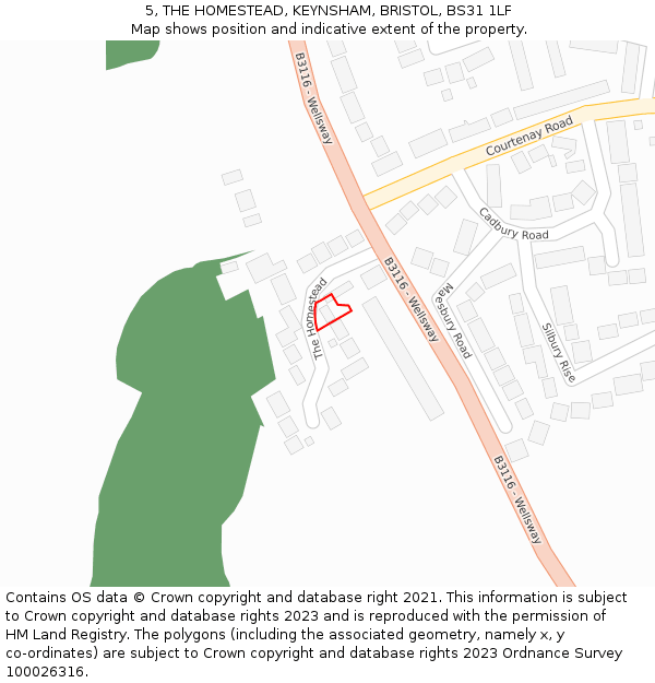 5, THE HOMESTEAD, KEYNSHAM, BRISTOL, BS31 1LF: Location map and indicative extent of plot