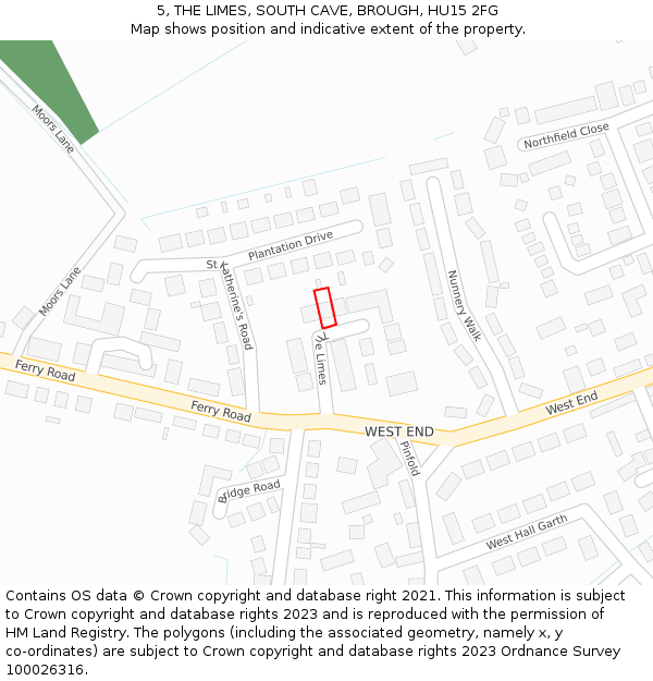 5, THE LIMES, SOUTH CAVE, BROUGH, HU15 2FG: Location map and indicative extent of plot