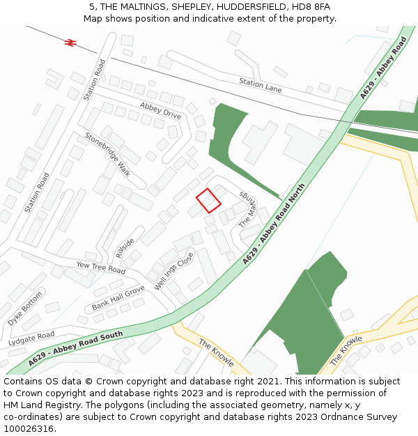 5, THE MALTINGS, SHEPLEY, HUDDERSFIELD, HD8 8FA: Location map and indicative extent of plot