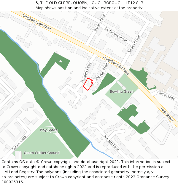 5, THE OLD GLEBE, QUORN, LOUGHBOROUGH, LE12 8LB: Location map and indicative extent of plot