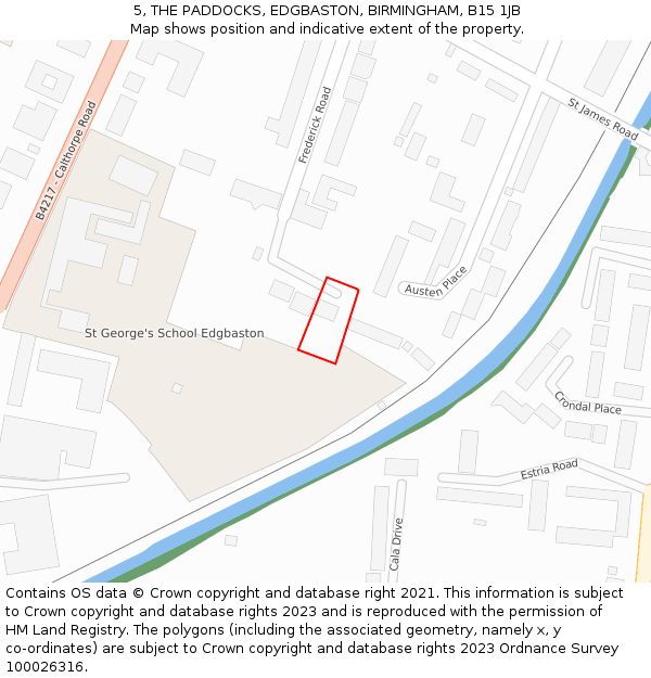 5, THE PADDOCKS, EDGBASTON, BIRMINGHAM, B15 1JB: Location map and indicative extent of plot