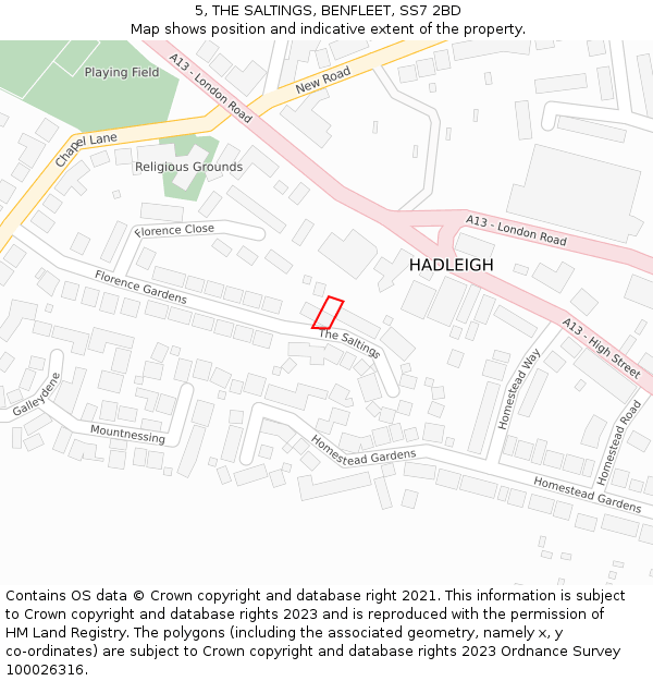 5, THE SALTINGS, BENFLEET, SS7 2BD: Location map and indicative extent of plot