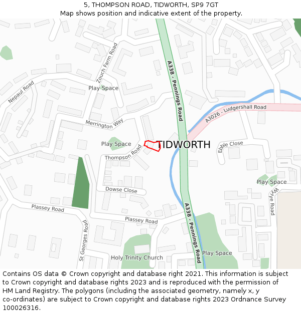 5, THOMPSON ROAD, TIDWORTH, SP9 7GT: Location map and indicative extent of plot