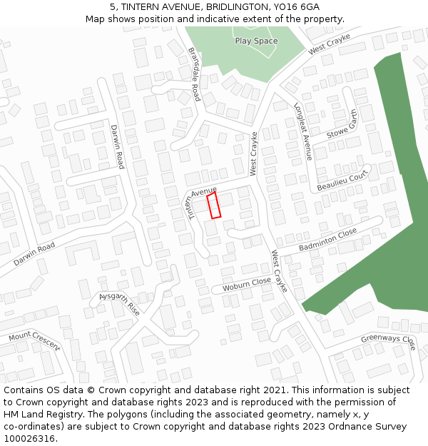 5, TINTERN AVENUE, BRIDLINGTON, YO16 6GA: Location map and indicative extent of plot