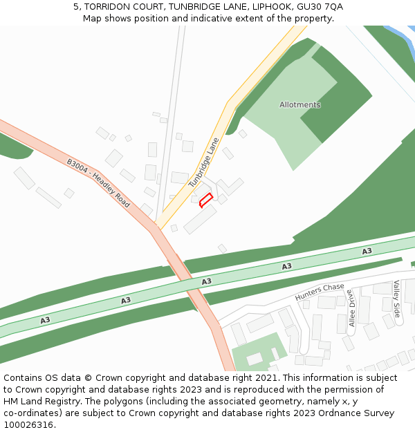 5, TORRIDON COURT, TUNBRIDGE LANE, LIPHOOK, GU30 7QA: Location map and indicative extent of plot