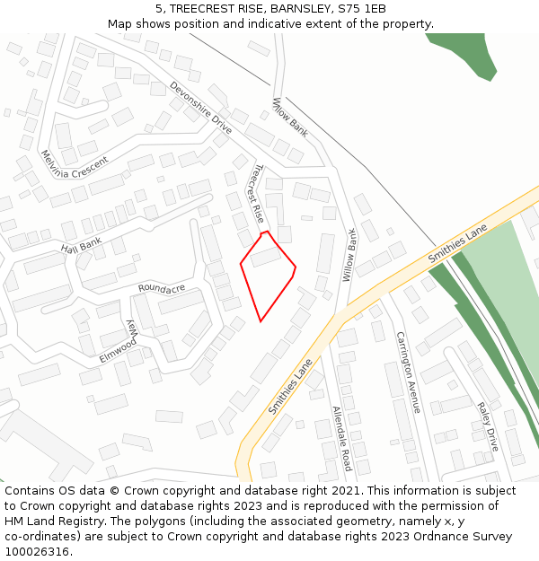 5, TREECREST RISE, BARNSLEY, S75 1EB: Location map and indicative extent of plot