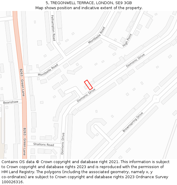 5, TREGONWELL TERRACE, LONDON, SE9 3GB: Location map and indicative extent of plot