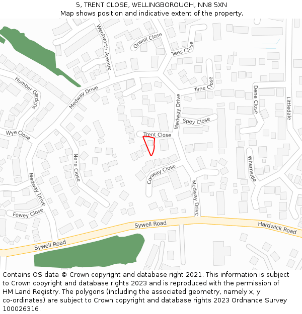 5, TRENT CLOSE, WELLINGBOROUGH, NN8 5XN: Location map and indicative extent of plot