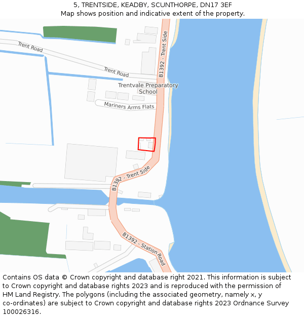 5, TRENTSIDE, KEADBY, SCUNTHORPE, DN17 3EF: Location map and indicative extent of plot