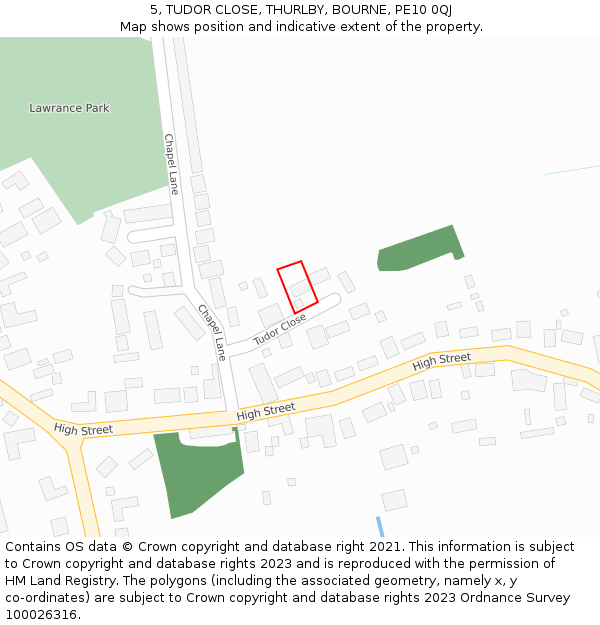 5, TUDOR CLOSE, THURLBY, BOURNE, PE10 0QJ: Location map and indicative extent of plot