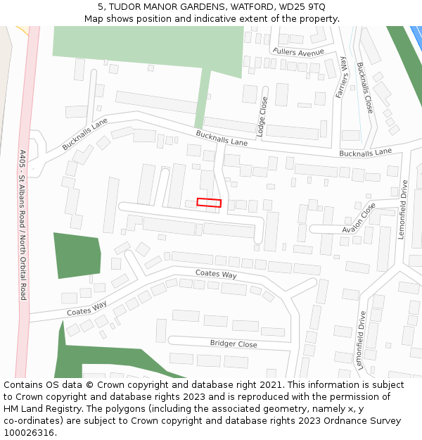 5, TUDOR MANOR GARDENS, WATFORD, WD25 9TQ: Location map and indicative extent of plot