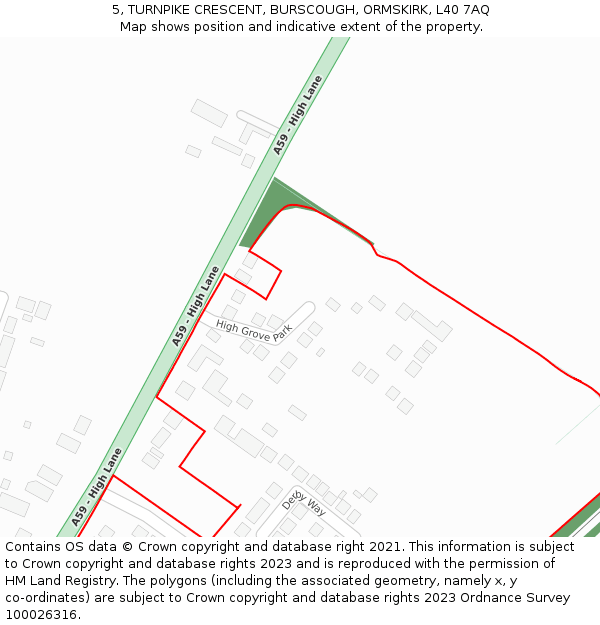 5, TURNPIKE CRESCENT, BURSCOUGH, ORMSKIRK, L40 7AQ: Location map and indicative extent of plot