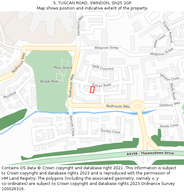 5, TUSCAN ROAD, SWINDON, SN25 2GP: Location map and indicative extent of plot